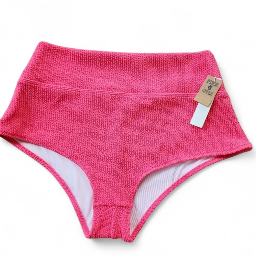 PINK Victoria’s Secret Textured High Waisted Bikini Bottoms – Bright Pink – NWT